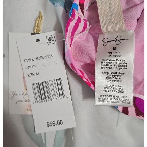 NWT Jessica Simpson Women's Multicolor-Print One-Shoulder Bikini Top Size Medium - Picture 3 of 5